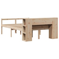 Lit bibliothèque sans matelas 140x190 cm bois de pin massif 