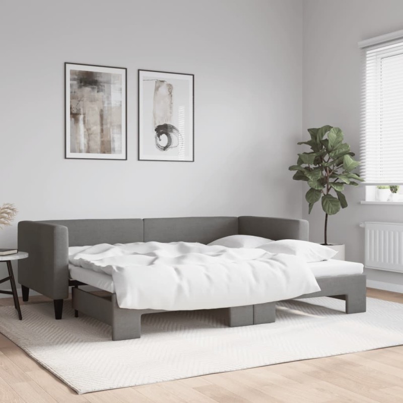 Lit de jour avec gigogne sans matelas gris foncé 90x190 cm 