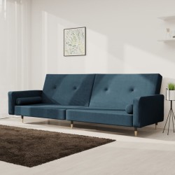 Canapé-lit à 2 places avec deux oreillers bleu velours 