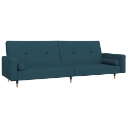 Canapé-lit à 2 places avec deux oreillers bleu velours 