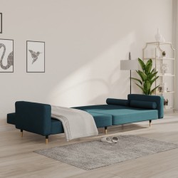 Canapé-lit à 2 places avec deux oreillers bleu velours 