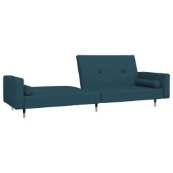 Canapé-lit à 2 places avec deux oreillers bleu velours 