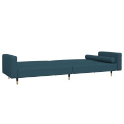 Canapé-lit à 2 places avec deux oreillers bleu velours 