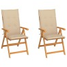 Chaises de jardin lot de 2 et coussins beige Bois teck massif 