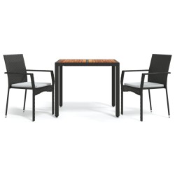 Ensemble à manger de jardin avec coussins 3 pcs Noir 