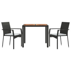 Ensemble à manger de jardin avec coussins 3 pcs Noir 