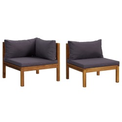 Ensemble de canapés 2pcs avec coussins gris foncé Acacia solide 