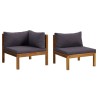 Ensemble de canapés 2pcs avec coussins gris foncé Acacia solide 