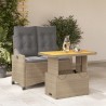 Ensemble à manger de jardin et coussins 2 pcs beige poly rotin 