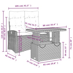 Ensemble à manger de jardin et coussins 2 pcs beige poly rotin 