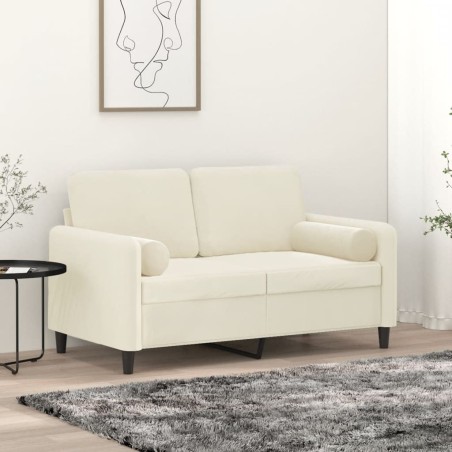 Canapé 2 places avec oreillers décoratifs crème 120 cm velours 