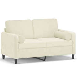 Canapé 2 places avec oreillers décoratifs crème 120 cm velours 