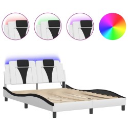 Cadre de lit avec LED sans matelas blanc et noir 140x200 cm 