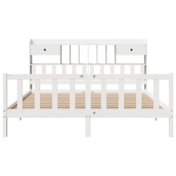 Lit bibliothèque sans matelas blanc 180x200 cm bois pin massif 