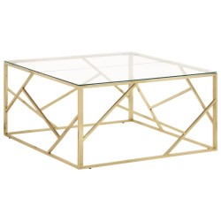 Table basse doré acier inoxydable et verre trempé 