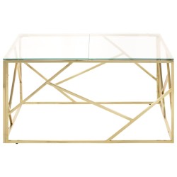 Table basse doré acier inoxydable et verre trempé 