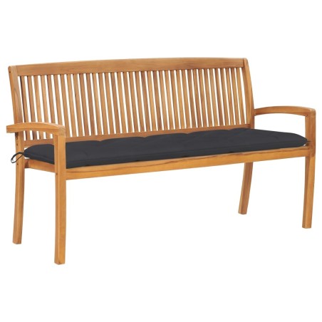 Banc de jardin empilable et coussin 159 cm Bois de teck massif 