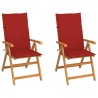 Chaises de jardin lot de 2 et coussins rouge Bois teck massif 