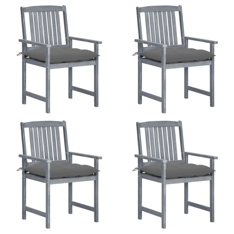 Chaises de jardin et coussins lot de 4 Gris Bois acacia massif Chaises de jardin et coussins lot de 4 Gris Bois acacia massif