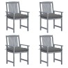 Chaises de jardin et coussins lot de 4 Gris Bois acacia massif 