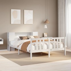 Lit bibliothèque sans matelas blanc 150x200 cm bois pin massif 