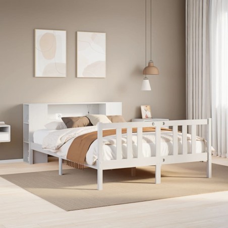 Lit bibliothèque sans matelas blanc 150x200 cm bois pin massif 