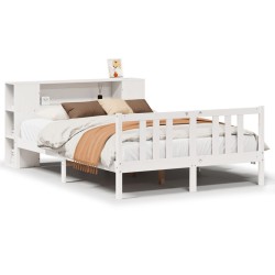 Lit bibliothèque sans matelas blanc 150x200 cm bois pin massif 