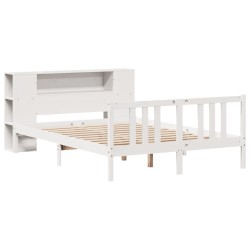 Lit bibliothèque sans matelas blanc 150x200 cm bois pin massif 