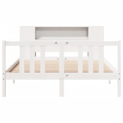 Lit bibliothèque sans matelas blanc 150x200 cm bois pin massif 