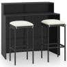 Ensemble de bar de jardin avec coussins 3 pcs Noir 