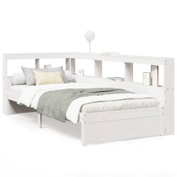 Lit bibliothèque sans matelas blanc 90x200cm bois de pin massif 