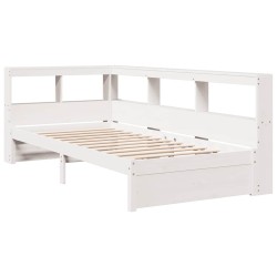 Lit bibliothèque sans matelas blanc 90x200cm bois de pin massif 