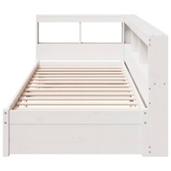 Lit bibliothèque sans matelas blanc 90x200cm bois de pin massif 