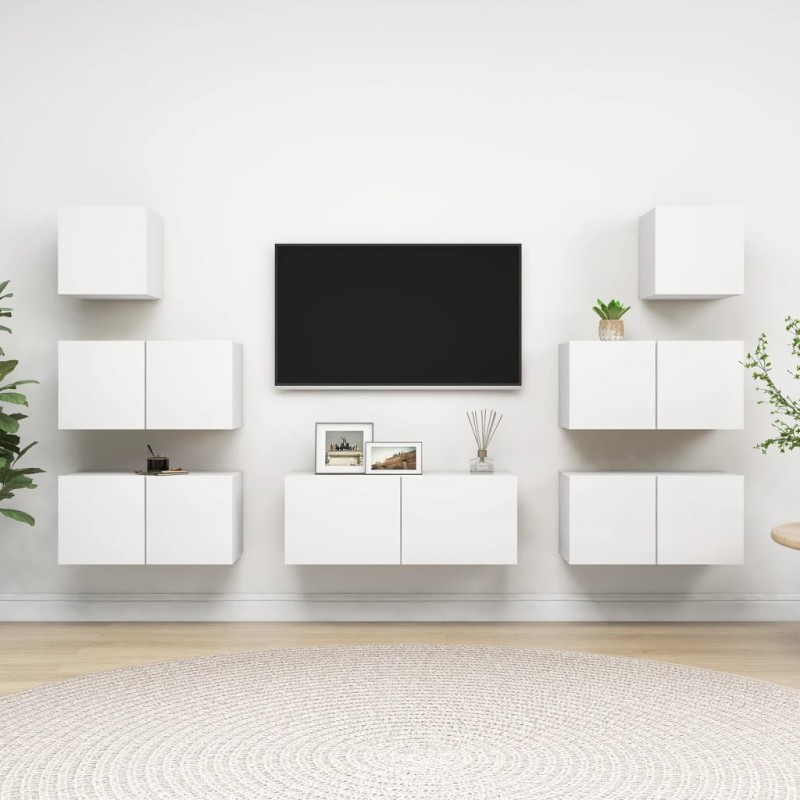Ensemble de meubles TV 7 pcs Blanc Bois d'ingénierie Ensemble de meubles TV 7 pcs Blanc Bois d'ingénierie