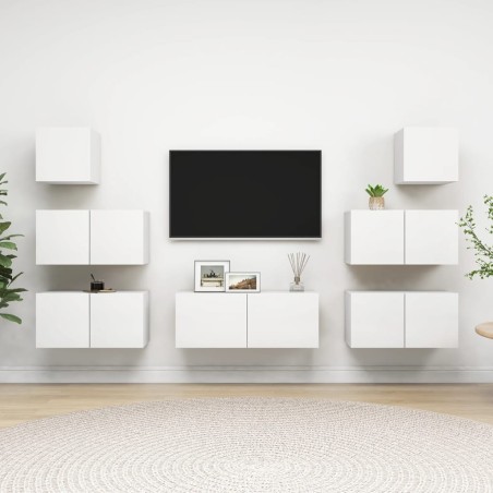 Ensemble de meubles TV 7 pcs Blanc Bois d'ingénierie 