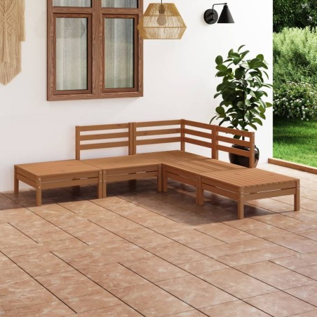 Salon de jardin 5 pcs Bois de pin massif Marron miel 