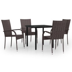 Ensemble à manger de jardin 5 pcs Marron et noir 
