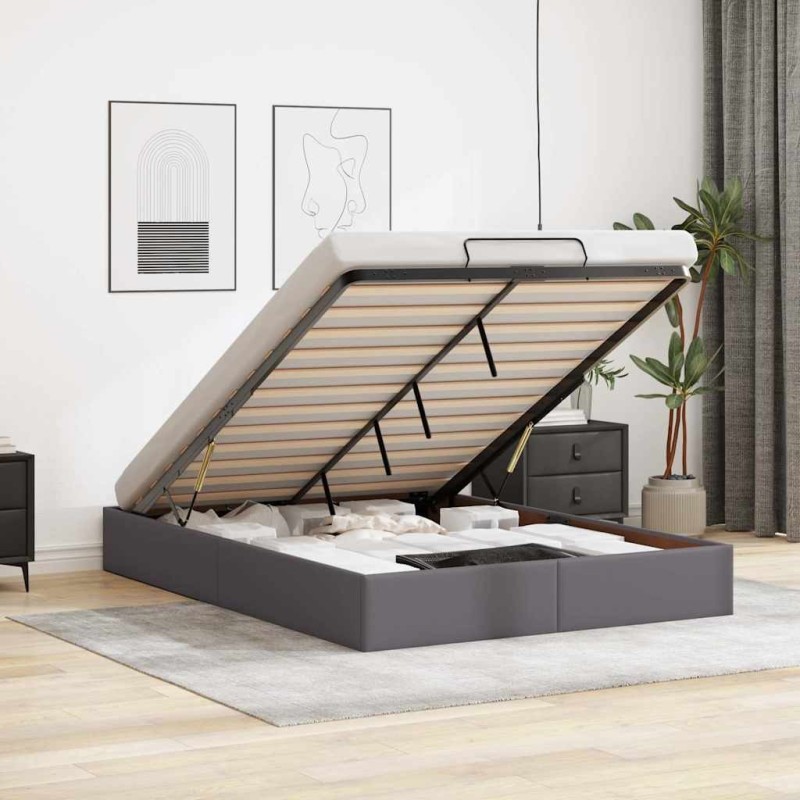 Cadre de lit ottoman sans matelas gris 140x190 cm similicuir 