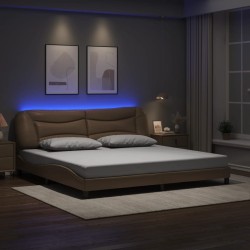 Cadre de lit avec lumières LED cappuccino 200x200 cm similicuir 