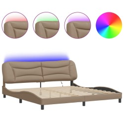Cadre de lit avec lumières LED cappuccino 200x200 cm similicuir 