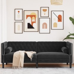 Canapé Chesterfield avec traversins 3 places noir velours 