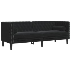 Canapé Chesterfield avec traversins 3 places noir velours 