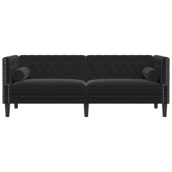 Canapé Chesterfield avec traversins 3 places noir velours 
