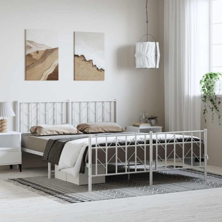 Cadre de lit métal sans matelas et pied de lit blanc 150x200 cm 