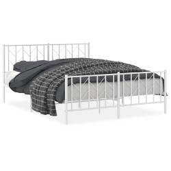 Cadre de lit métal sans matelas et pied de lit blanc 150x200 cm 