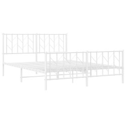 Cadre de lit métal sans matelas et pied de lit blanc 150x200 cm 