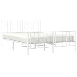 Cadre de lit métal sans matelas et pied de lit blanc 150x200 cm 