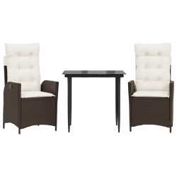 Ensemble à manger de jardin 3 pcs et coussins marron poly rotin 
