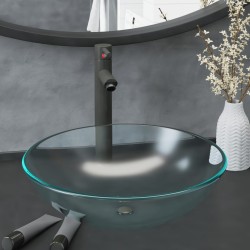 Lavabo de bain avec robinet et drain à poussoir Verre trempé 