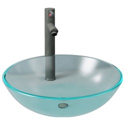 Lavabo de bain avec robinet et drain à poussoir Verre trempé 